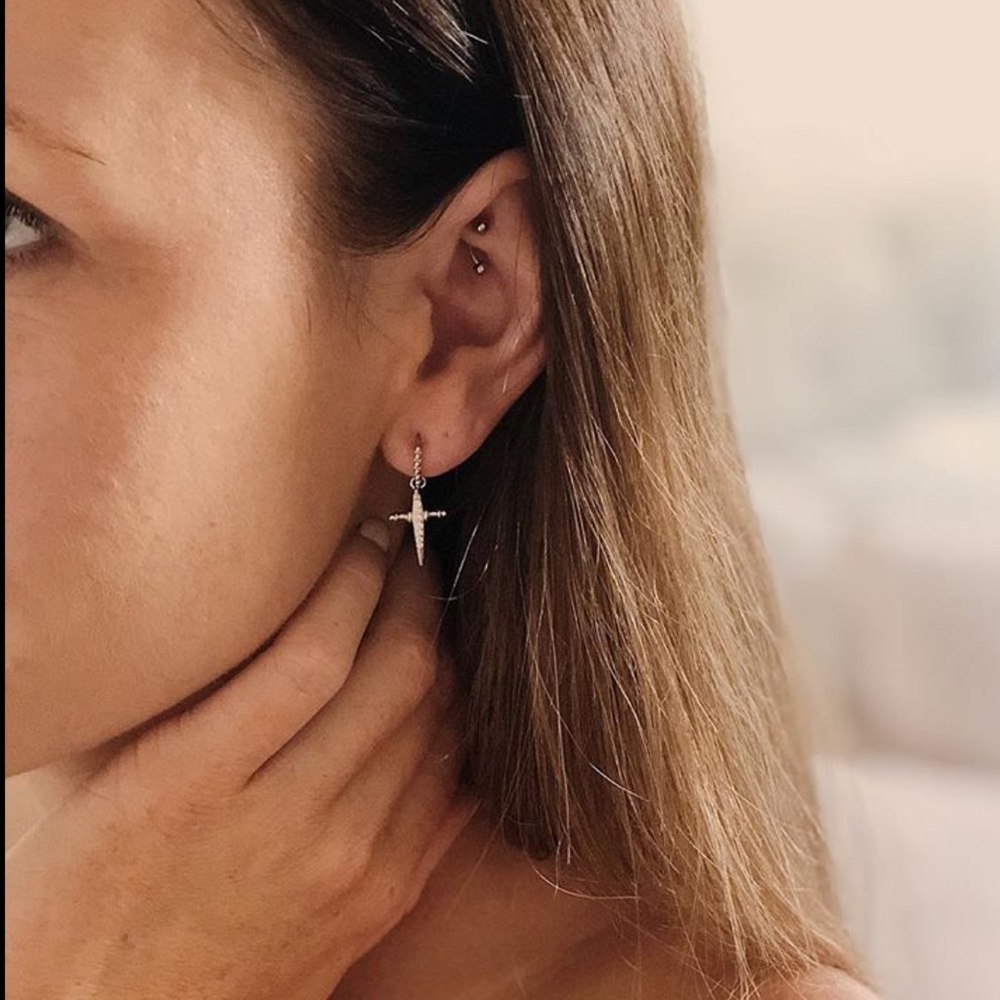 Golden cross and make on earrings set